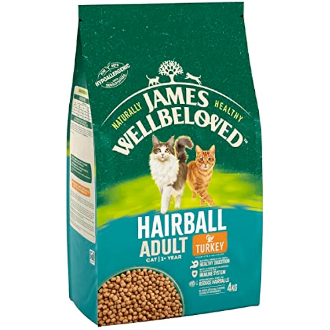 James Wellbeloved Hairball Control Turkey Dry Cat Food - 4kg Bag