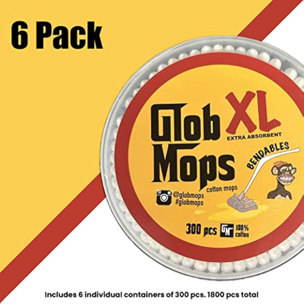 Glob Mops Bendable XL Cotton Swabs 6-Pack Bundle - 1800 Total Mops