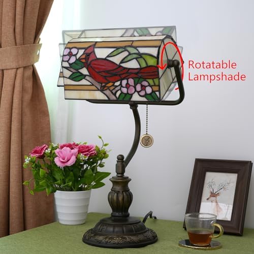 Blivuself Tiffany Bankers Lamp – Northern Cardinal Stained Glass Desk Light