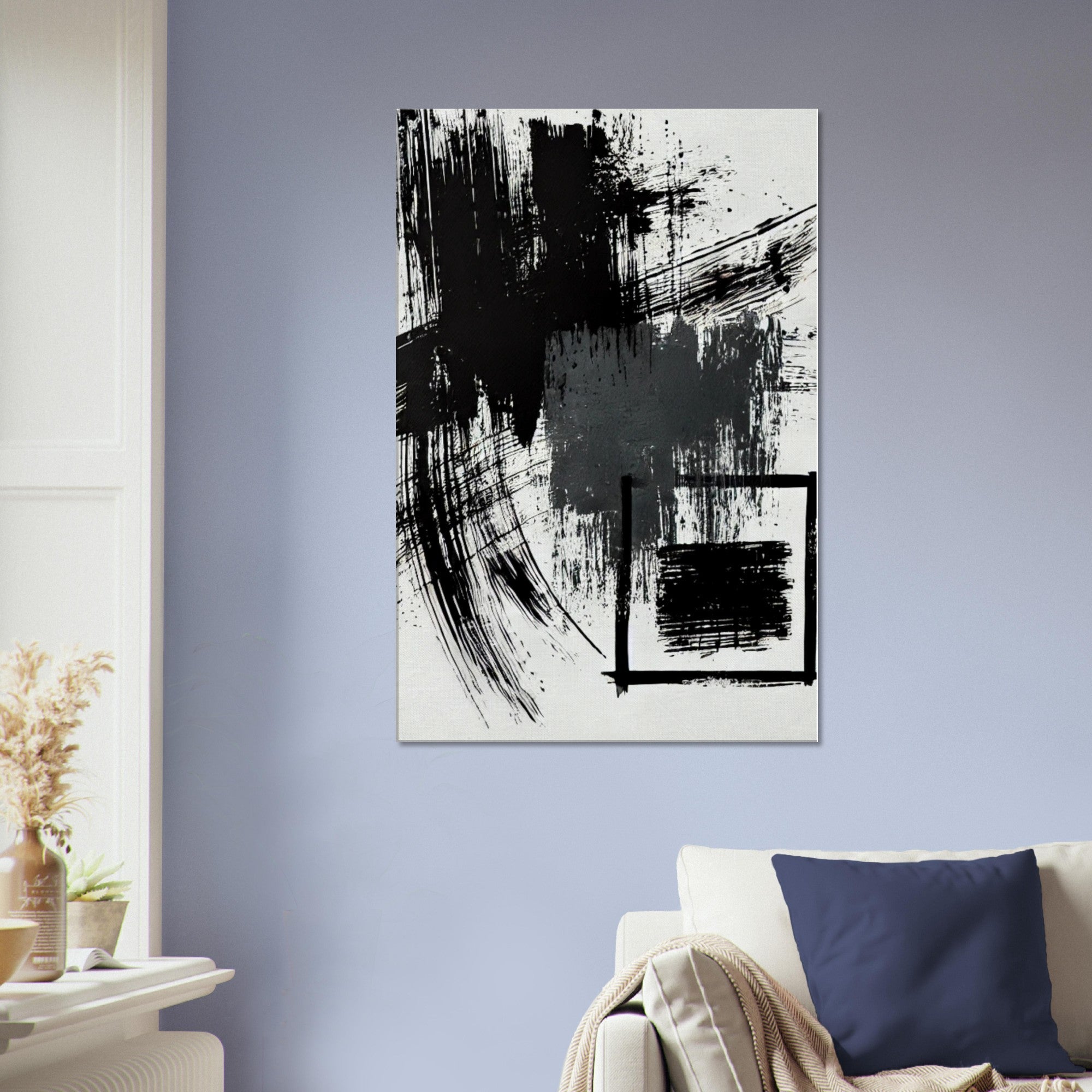 Bold Black Brushstroke Canvas – Minimal Abstract Wall Art | Modern Monochrome Decor