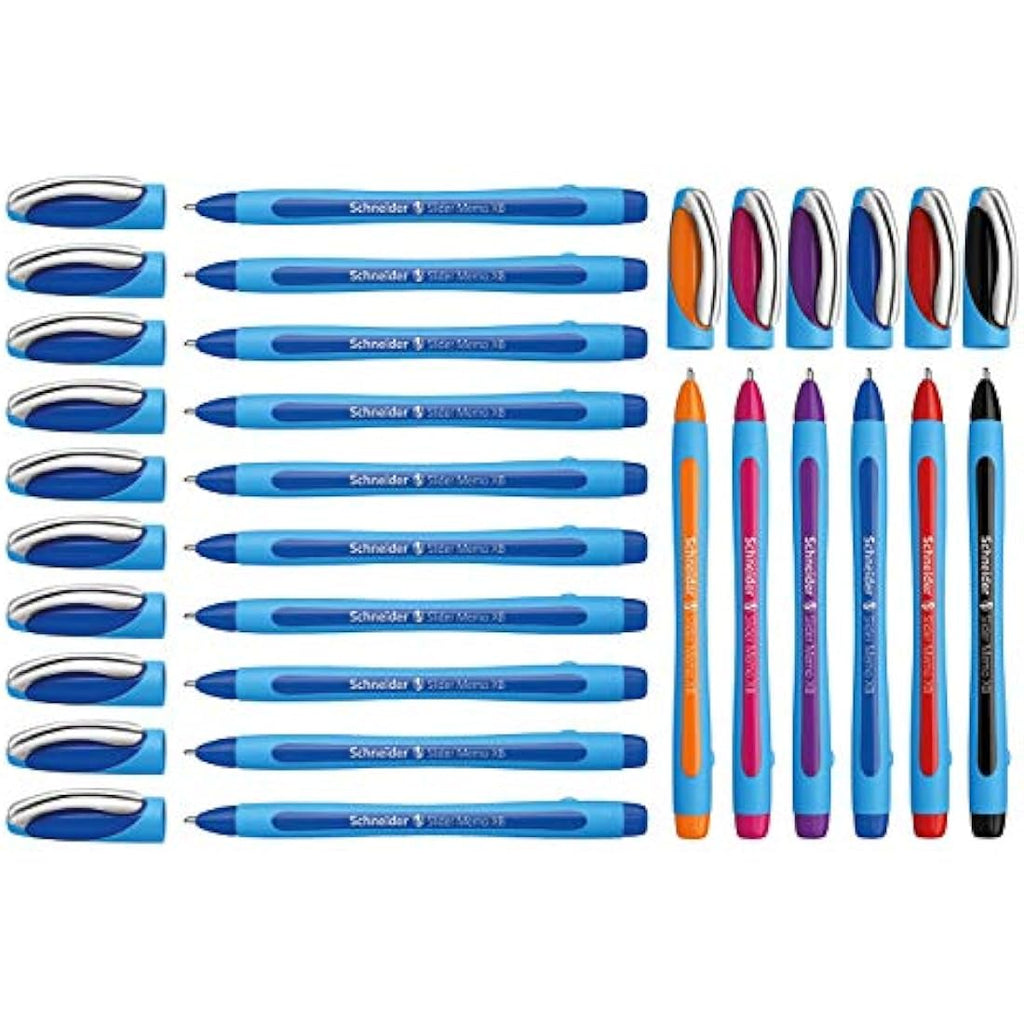 Schneider Slider Memo XB Ballpoint Pens - Blue & Assorted - 16 Pack
