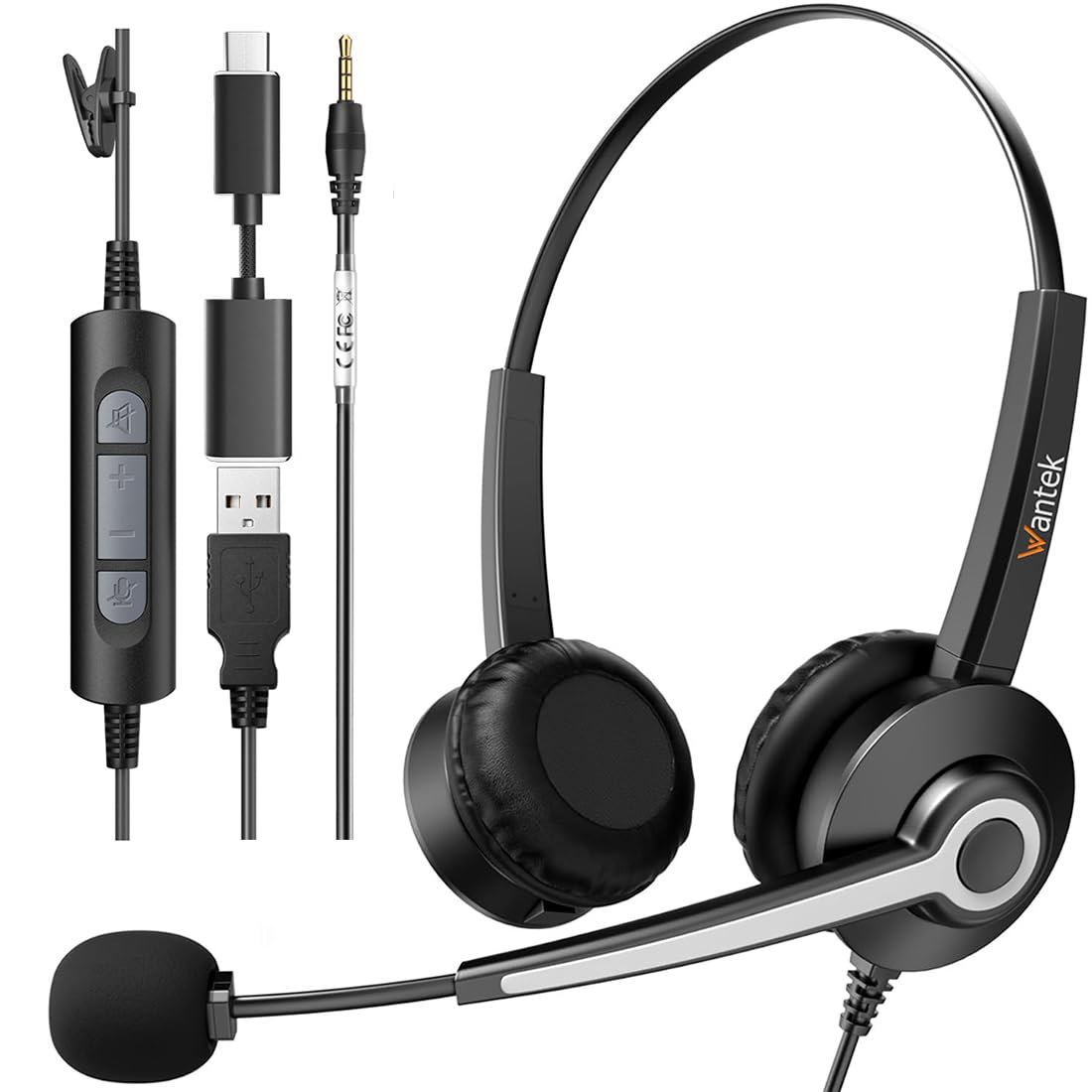 Wantek USB Headset with Noise Cancelling Mic for PC & Laptop | 3.5mm