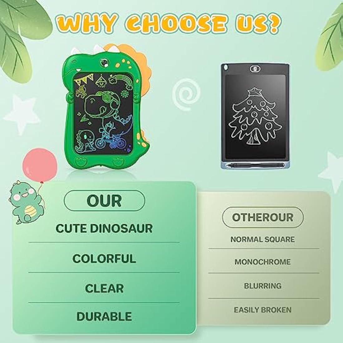 Kizmyee 8.5" LCD Writing Tablet | Dinosaur Doodle Board for Kids