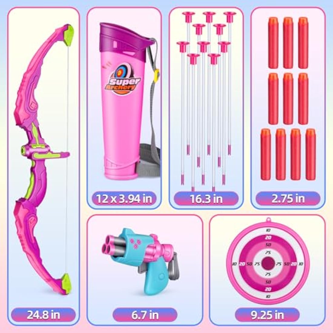Own1one Kids 2-in-1 Archery Set with LED Lights and Foam Blaster - Pink