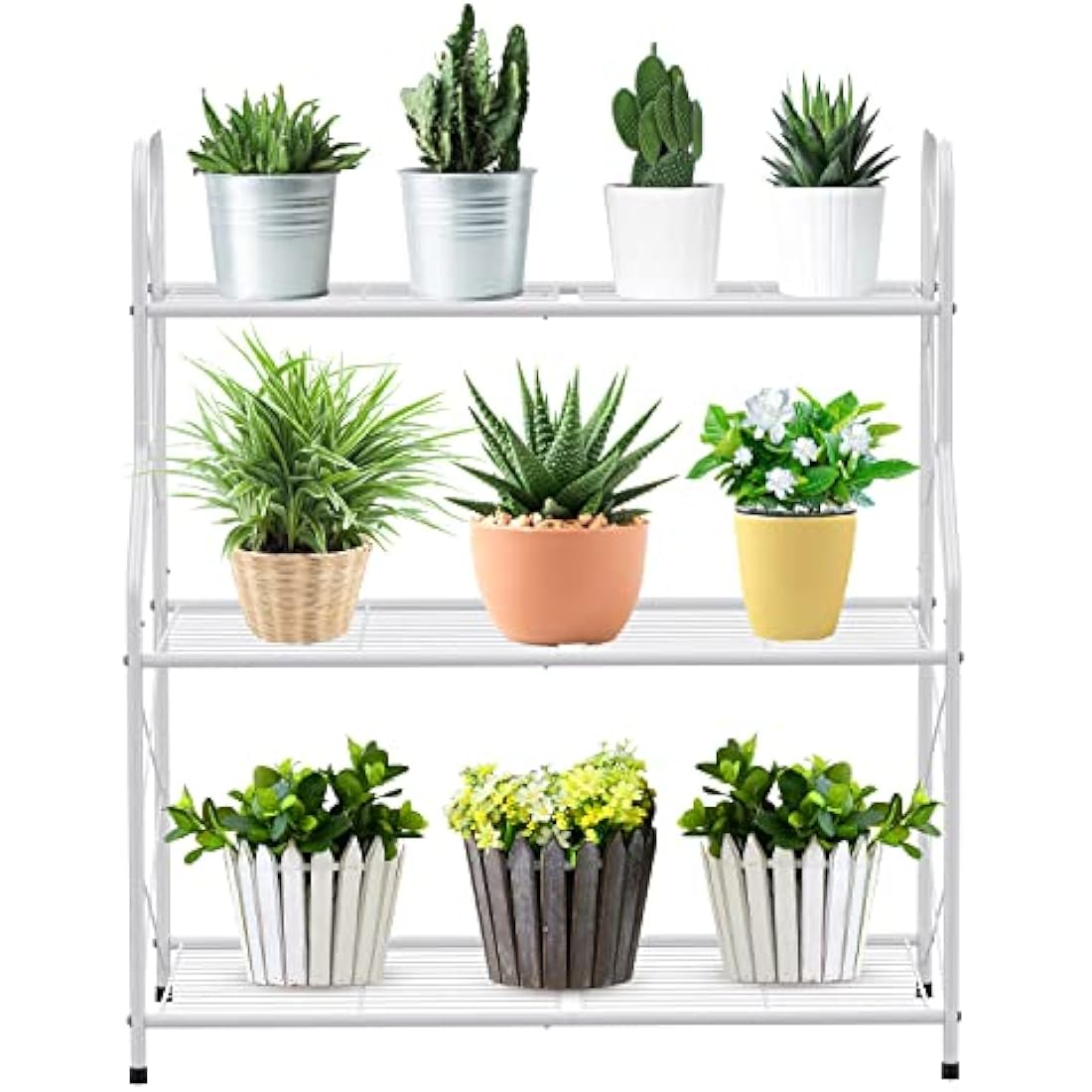 Mutool 3-Tier Metal Plant Stand | Wrought Iron Ladder Shelf, White