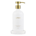 Janxin Glass Soap Dispenser Set with Ceramic Tray | 500ml White & Gold
