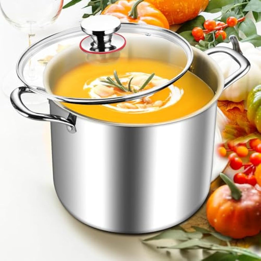 HaWare 10L Tri-Ply Stainless Steel Stock Pot with Glass Lid | Induction