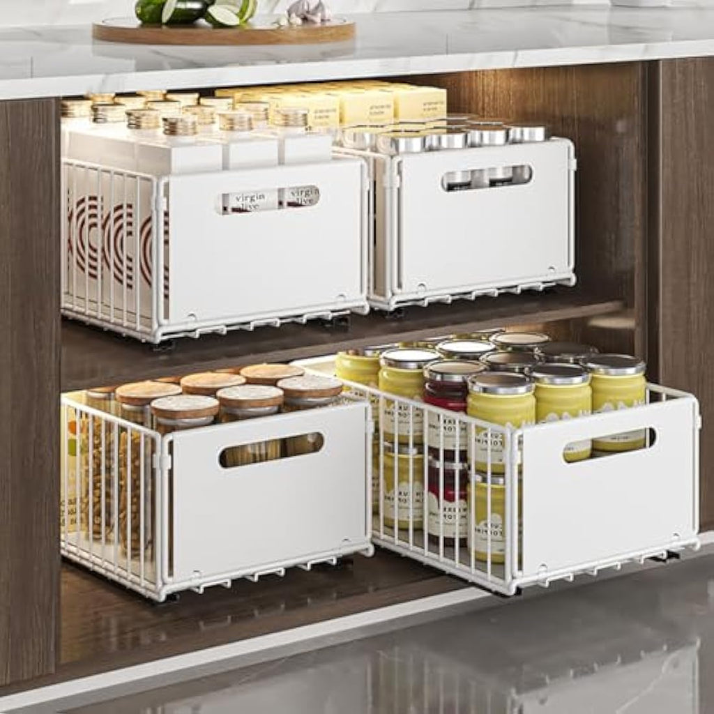 YunNasi Pull Out Cabinet Organizer | Carbon Steel Sliding Drawer 2-Pack