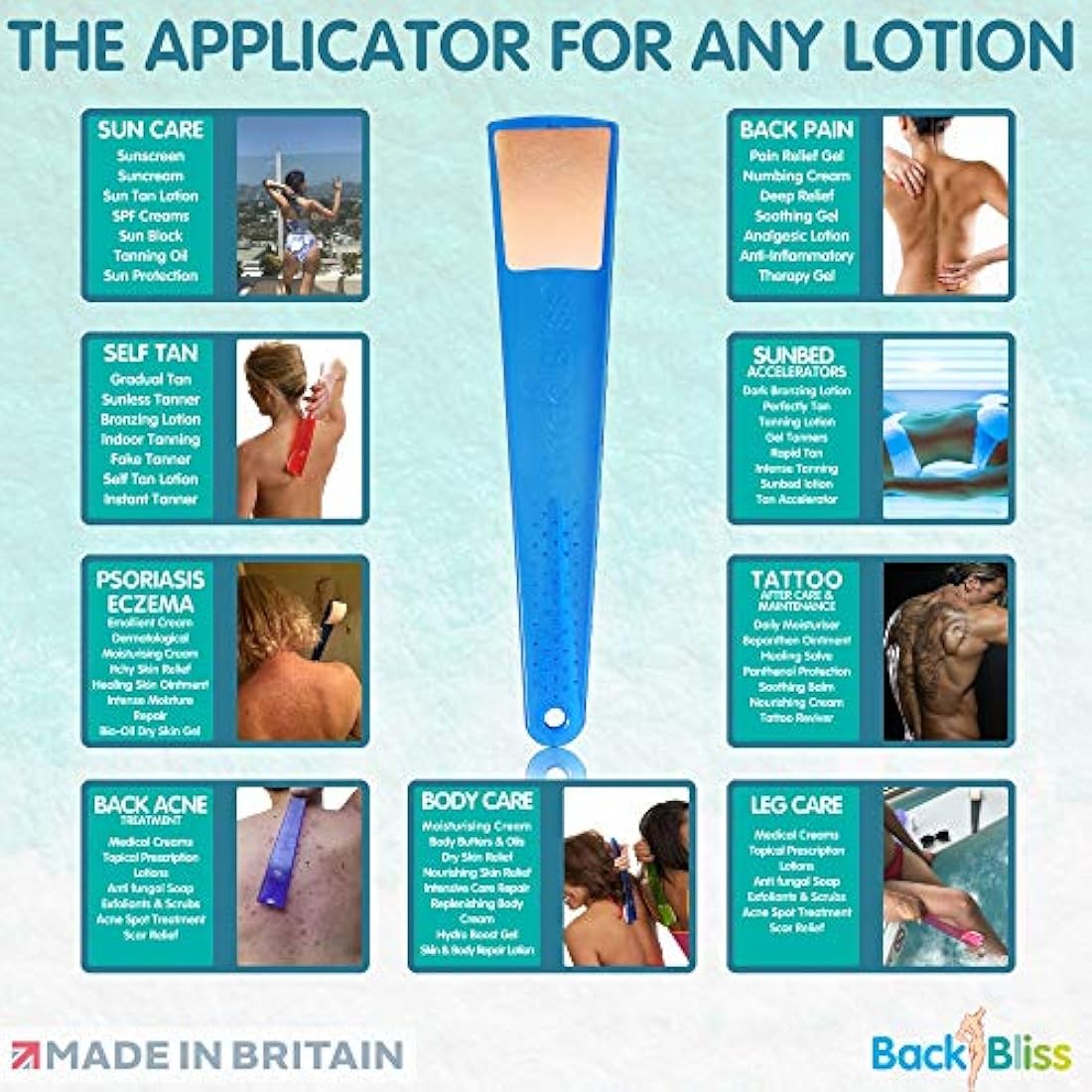 BackBliss Lotion Applicator and Back Scratcher Set - Clear Blue 2-Pack