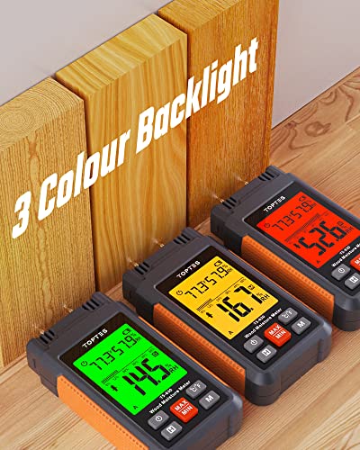 TopTes TS-630 Wood Moisture Meter | 3-Color Backlit LCD for Drywall