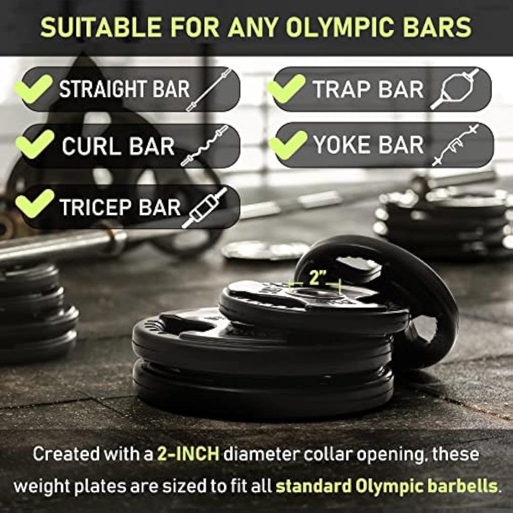PhysKcal Olympic Weight Plates | Rubber Coated Cast Iron Tri-Grip Discs