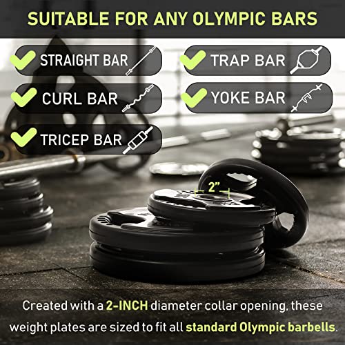PhysKcal Olympic Weight Plates - 4x5kg Rubber Cast Iron Tri-Grip Discs