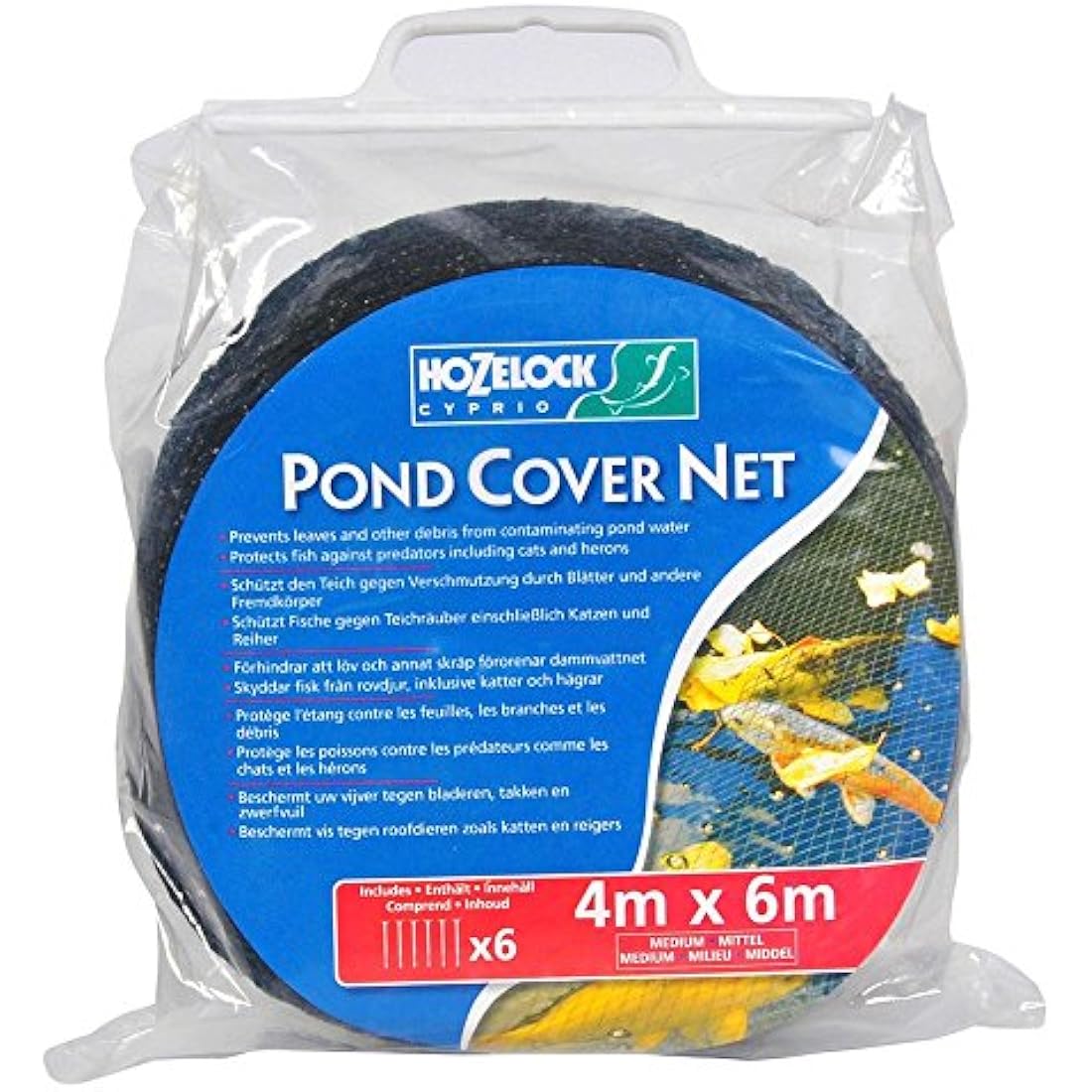 Hozelock Pond Protection Net – 4 x 6m Leaf Guard with 6 Stakes
