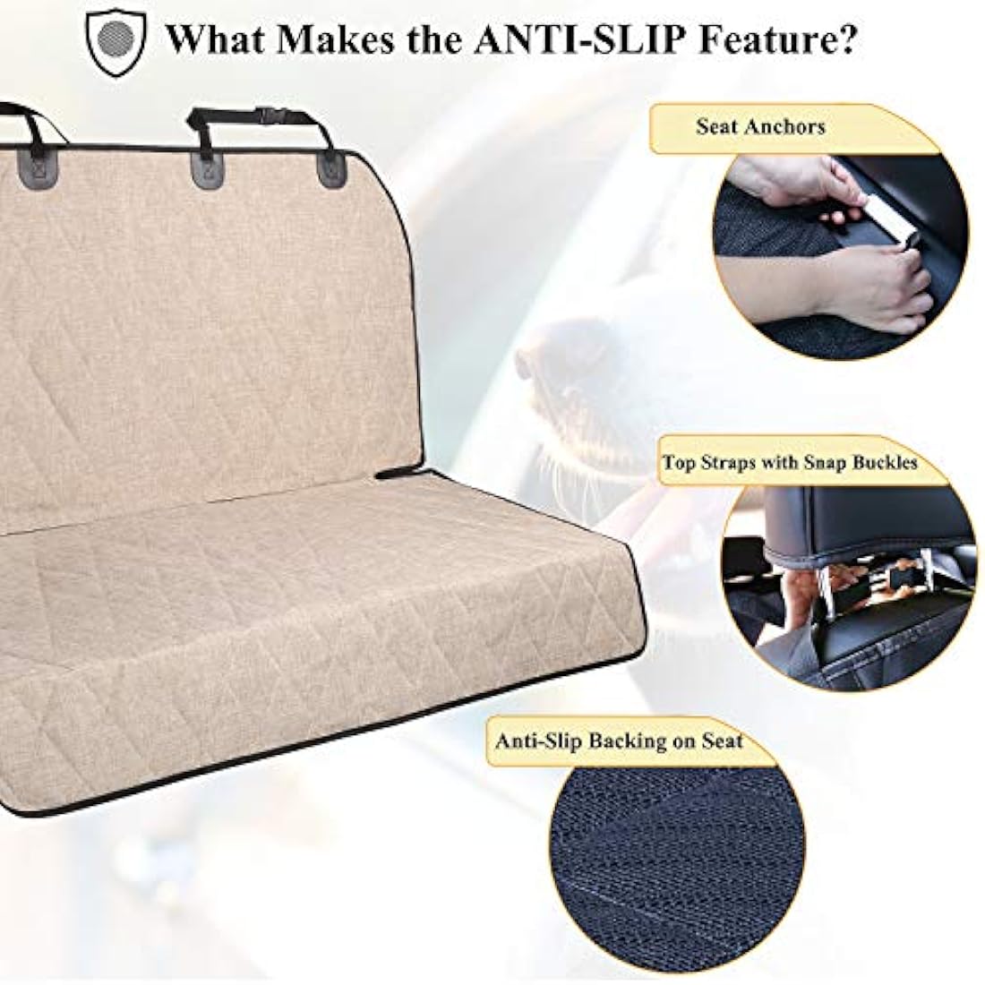 Vivaglory Dog Backseat Cover | Anti-Slip Waterproof Bench Protector, Khaki