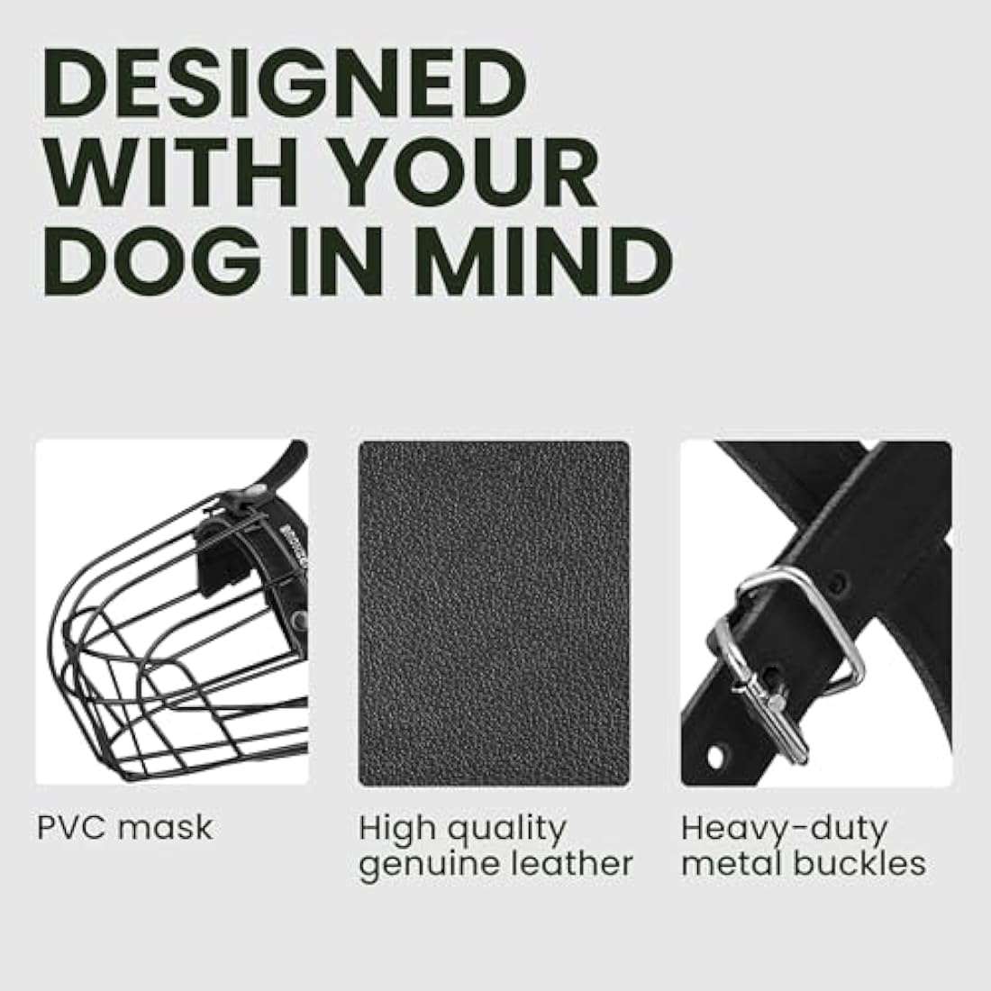 BronzeDog Metal Wire Basket Dog Muzzle | Large Breed Leather Straps