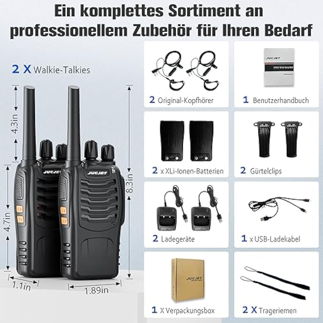 JUCJET 88E PMR446 Walkie Talkies – Long Range Rechargeable 2-Way Radios