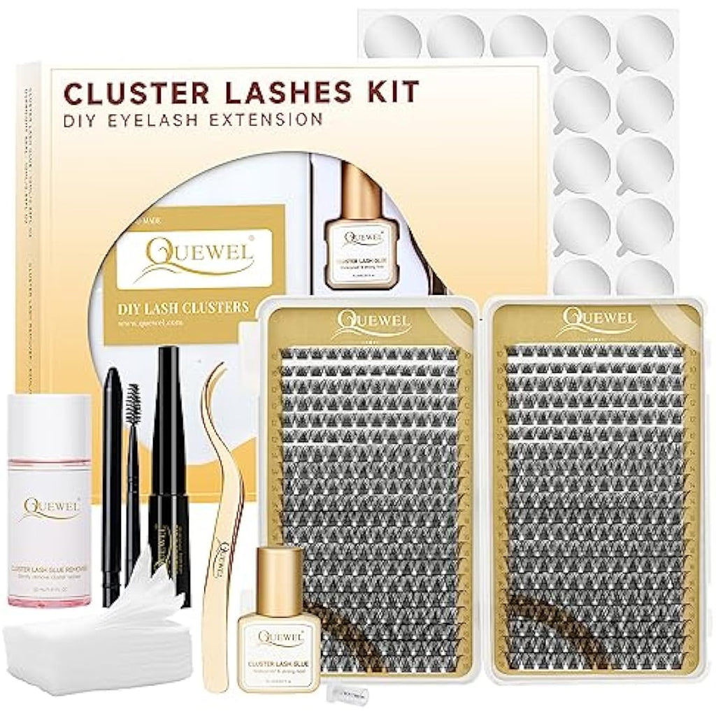 QUEWEL DIY Lash Extensions Kit - 480 Cluster Lashes with Glue & Remover