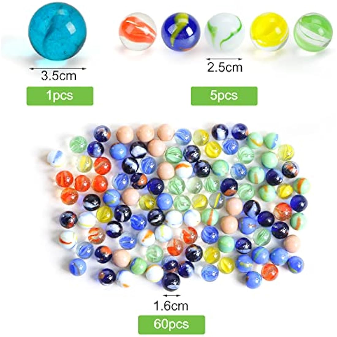 HAKACC 66 PCS Glass Marbles – Assorted Colors & Sizes for Games & Decor