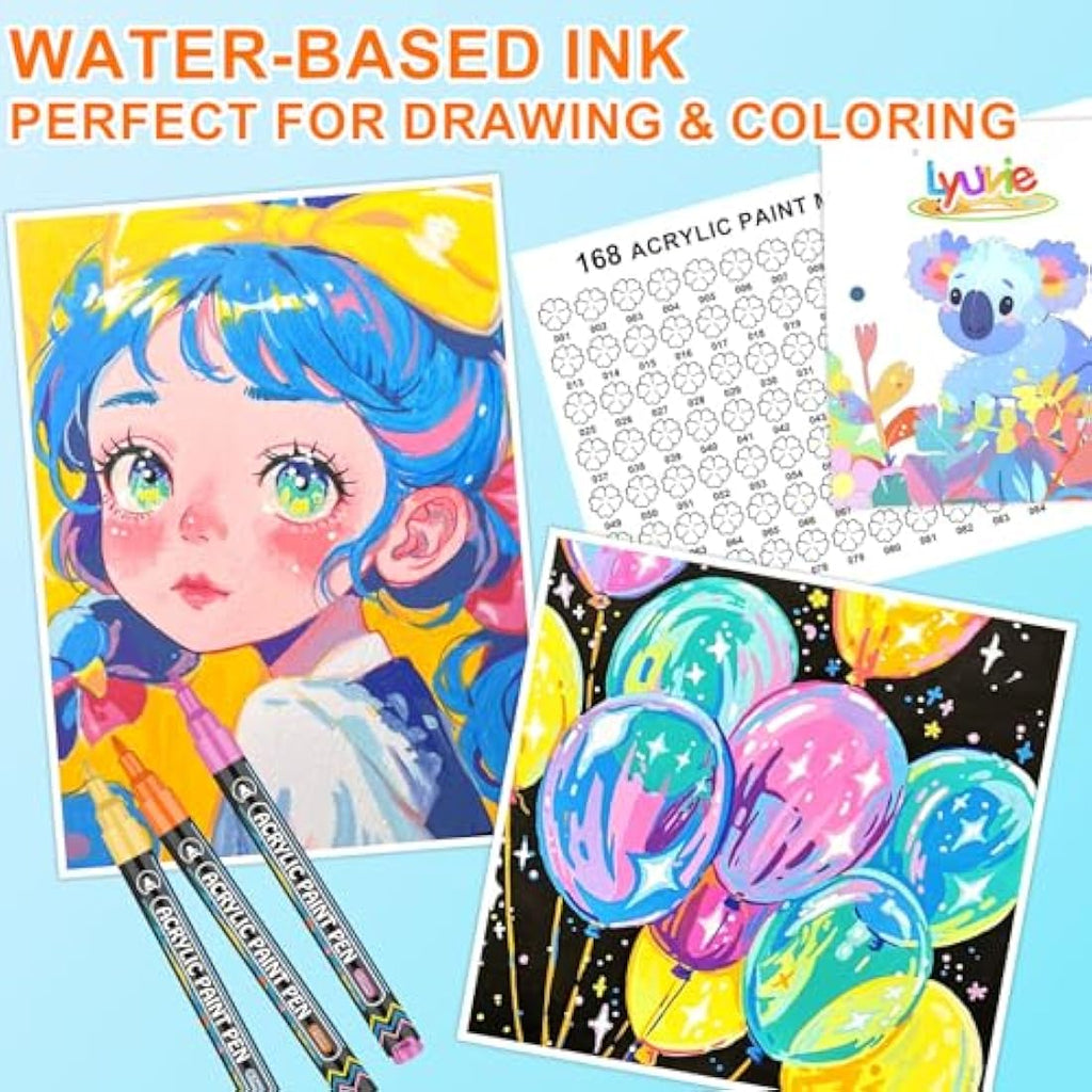 Lyuvie 168 Colors Acrylic Paint Pens | 0.7mm Extra Fine Tip Markers