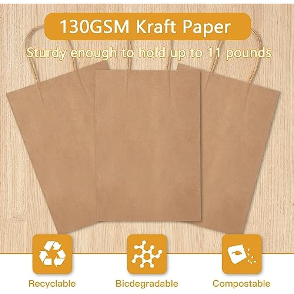 HAUSPROFI 25pcs Kraft Paper Gift Bags with Handles - 130gsm Brown