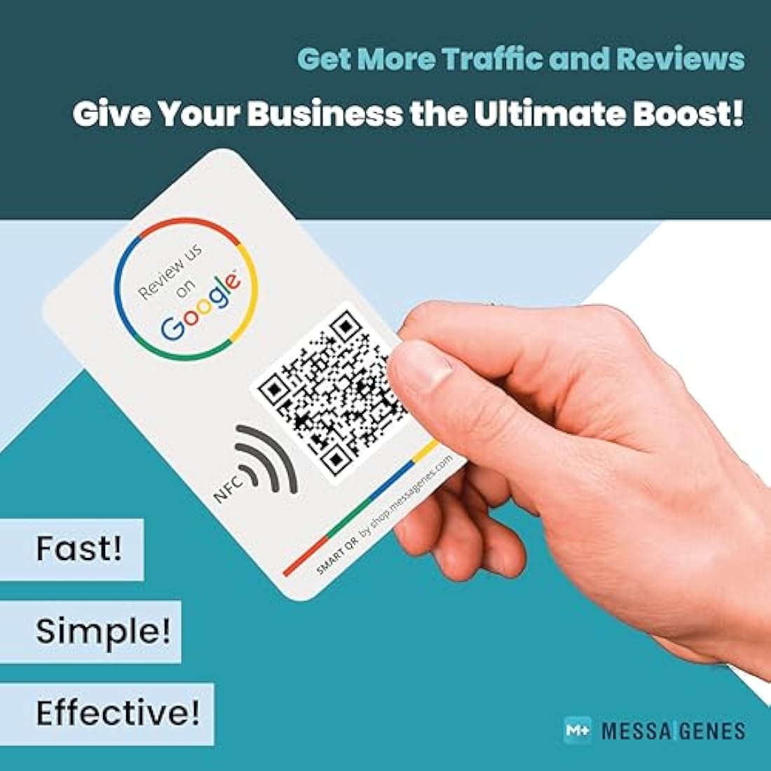 MESSAGENES Google Review Tap Card - NFC & QR Code 2-Pack for Business