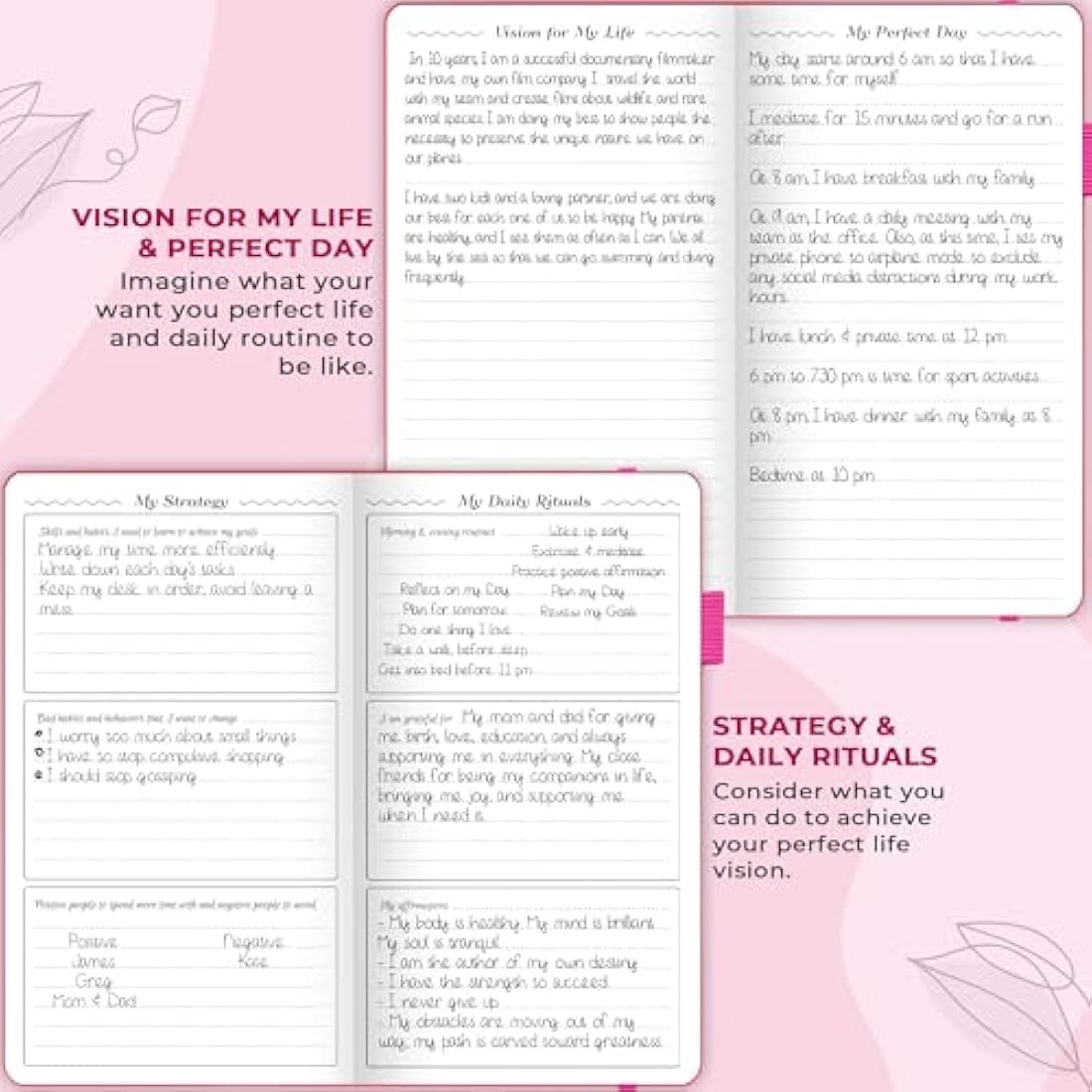 GoGirl Pocket Weekly Planner – Undated Goal Organizer, Hot Pink Leather