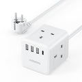 Aodeng UK to European Plug Adapter | 4 Way Extension Lead with 4 USB