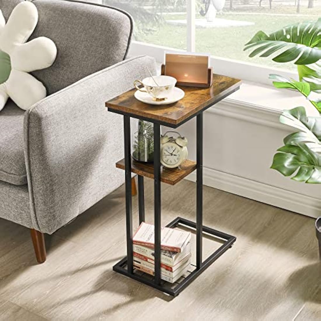 Jolof Store C-Shaped End Table Set of 2 | Industrial Side Table, Rustic Brown