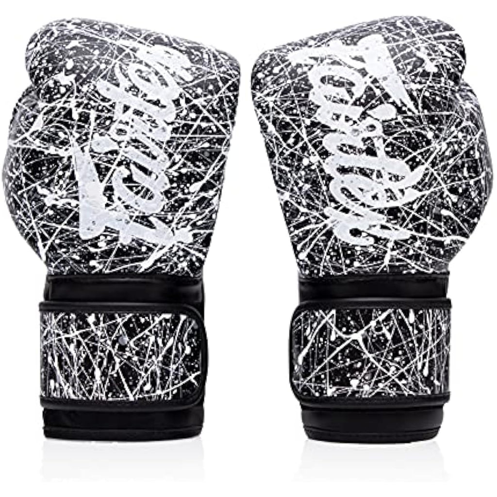 Fairtex Microfibre Muay Thai Boxing Gloves - Black/White, 12 oz