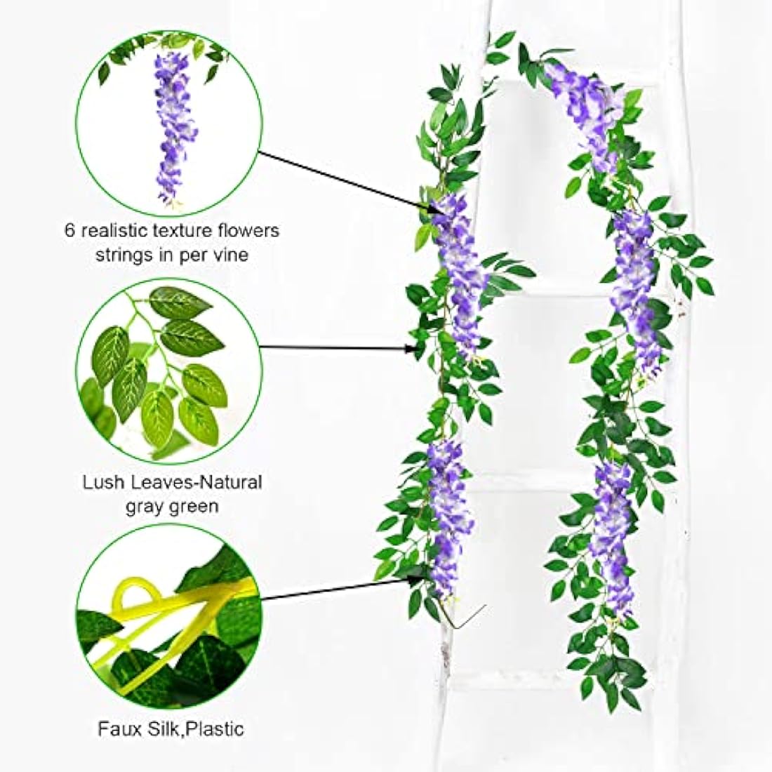 MOTONG Artificial Wisteria Vines – 2 Pcs 7ft Fake Flower Garland (Purple)