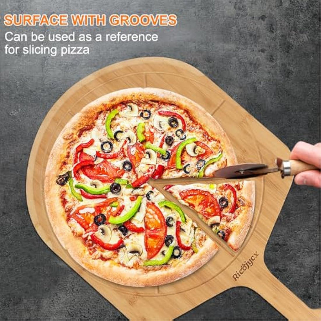 14" Bamboo Pizza Cutting Board – 2 Pack Double-Sided Peel