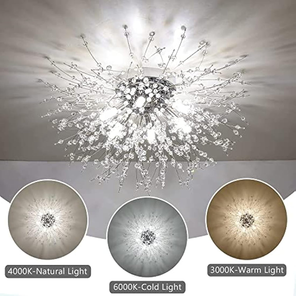 Rayofly Modern Fireworks Crystal Ceiling Light | 6-Light Chrome Chandelier