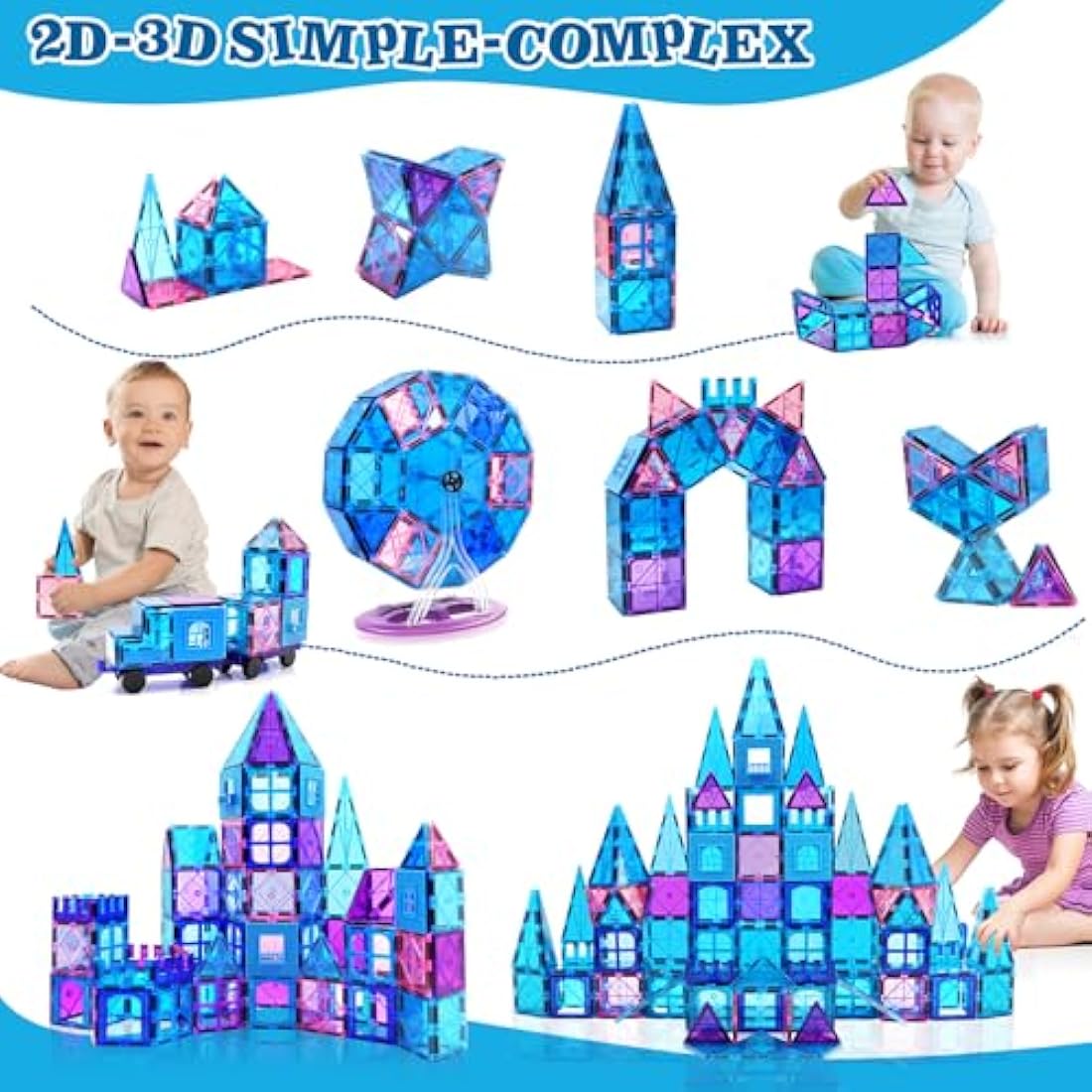 Jolof Store 102PCS Magnetic Tiles Princess Castle STEM Building Blocks