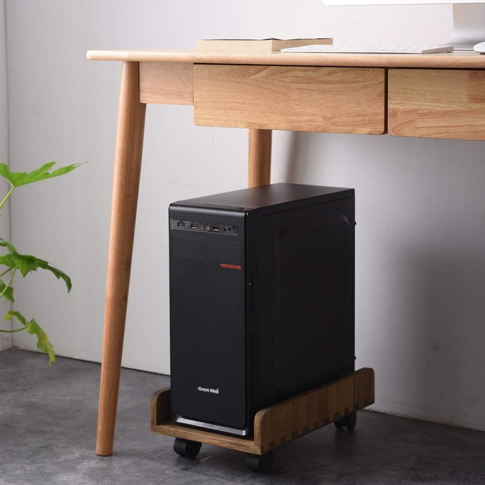 KIRIGEN Wooden CPU Stand PC Cart for ATX Tower, Adjustable Computer Tower Stand with Locking Caster Wheels, Solid Wood Mobile Desktop Case Holder - image 3