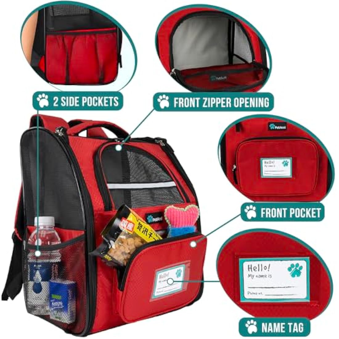 PetAmi Dog Backpack Carrier | Ventilated Airline Approved Hiking Bag - Red