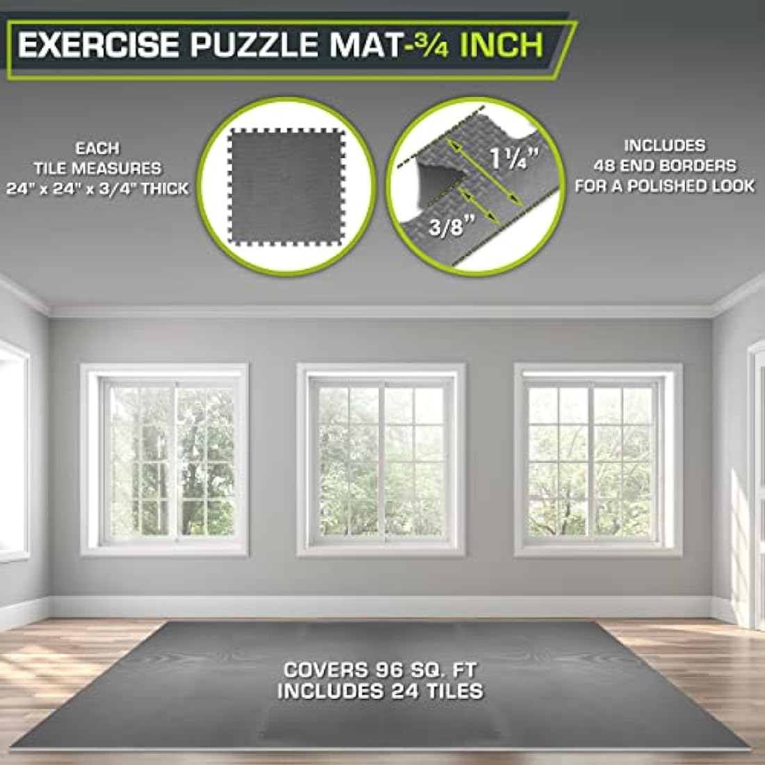 ProsourceFit EVA Foam Interlocking Gym Floor Tiles - 24 Pack