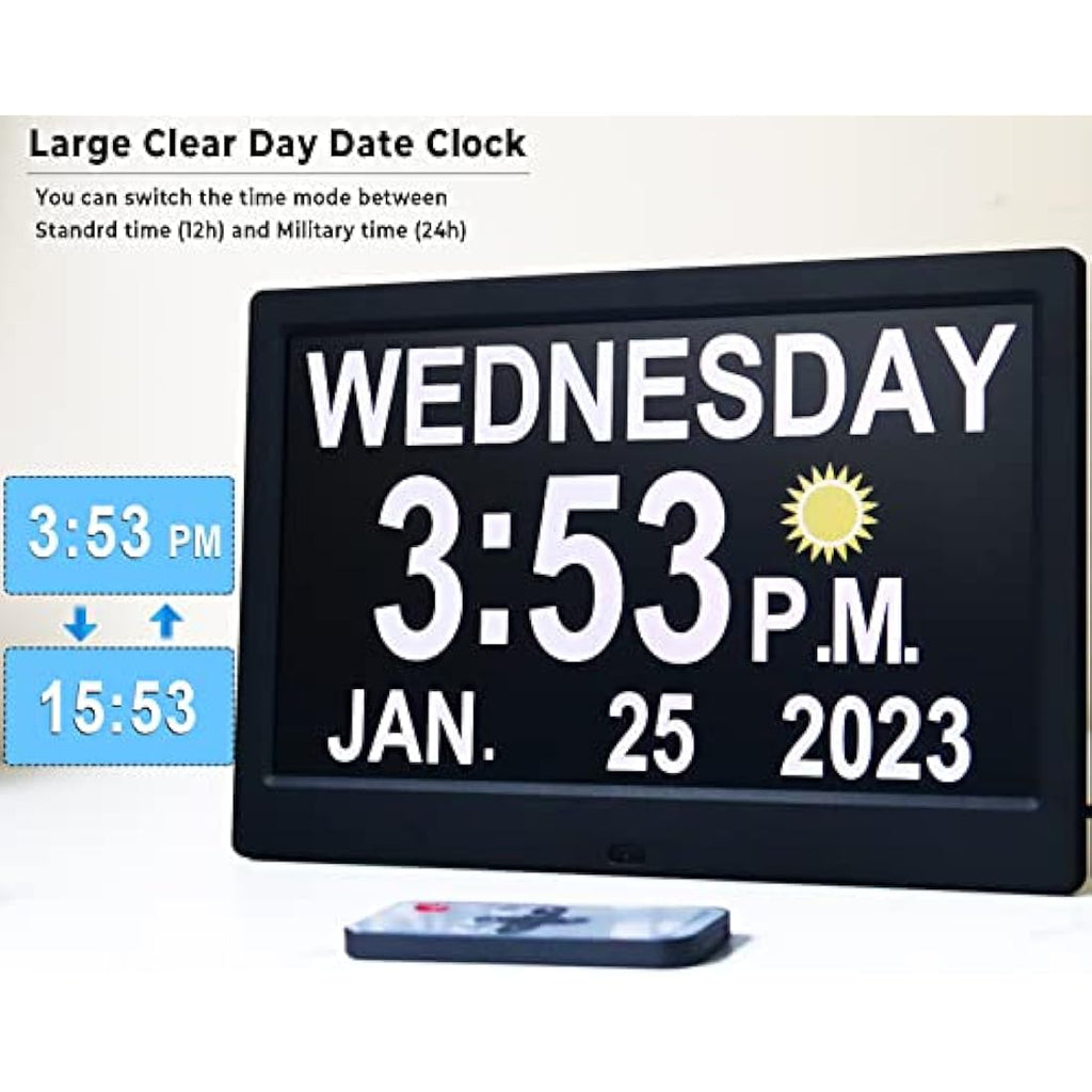Véfaîî 10" Digital Calendar Day Clock with Remote for Seniors & Dementia