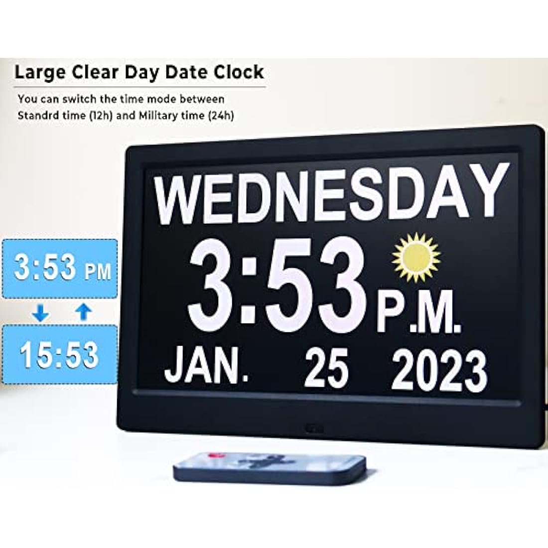Véfaîî 10" Digital Calendar Day Clock with Remote for Seniors & Dementia
