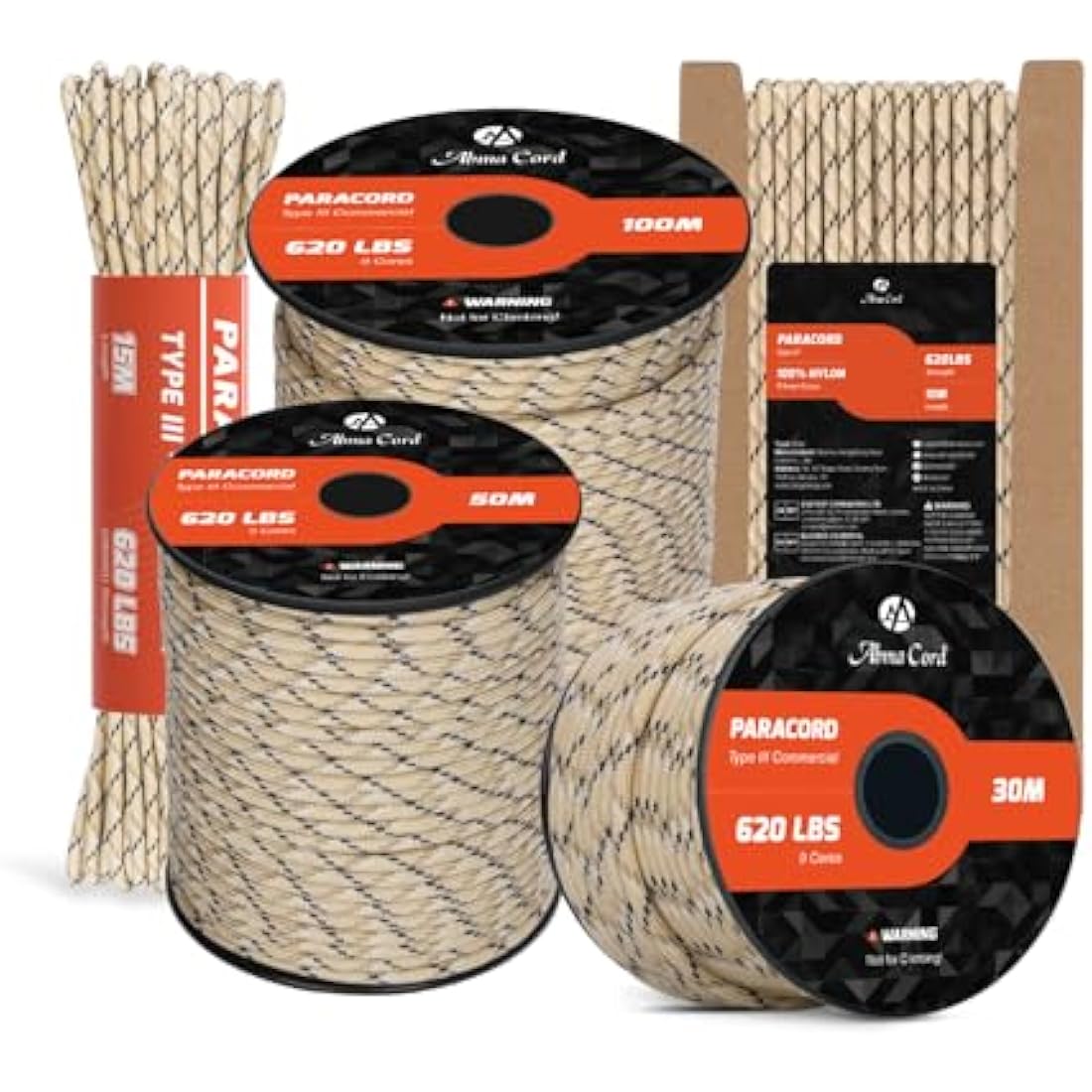 Abma Cord 4mm Type III Nylon Paracord – 9 Strands, 100m Desert Camo