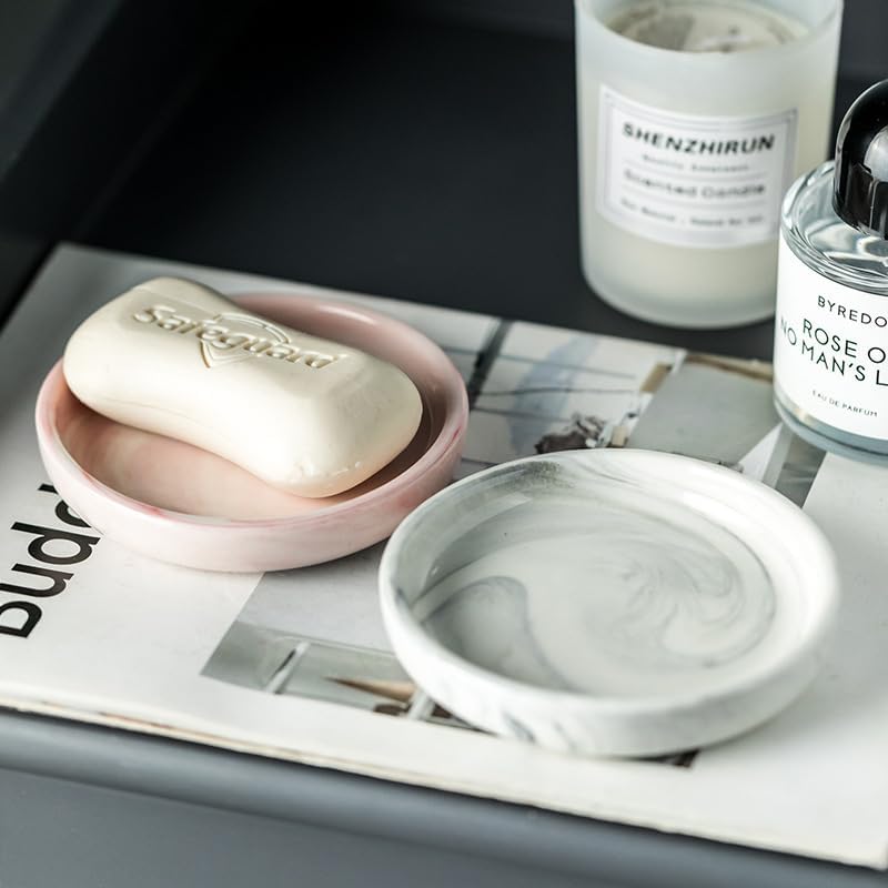 Round Marble Soap Tray, Small Ceramic Soap Dish, Cute Trinket Plate Pink - image 5