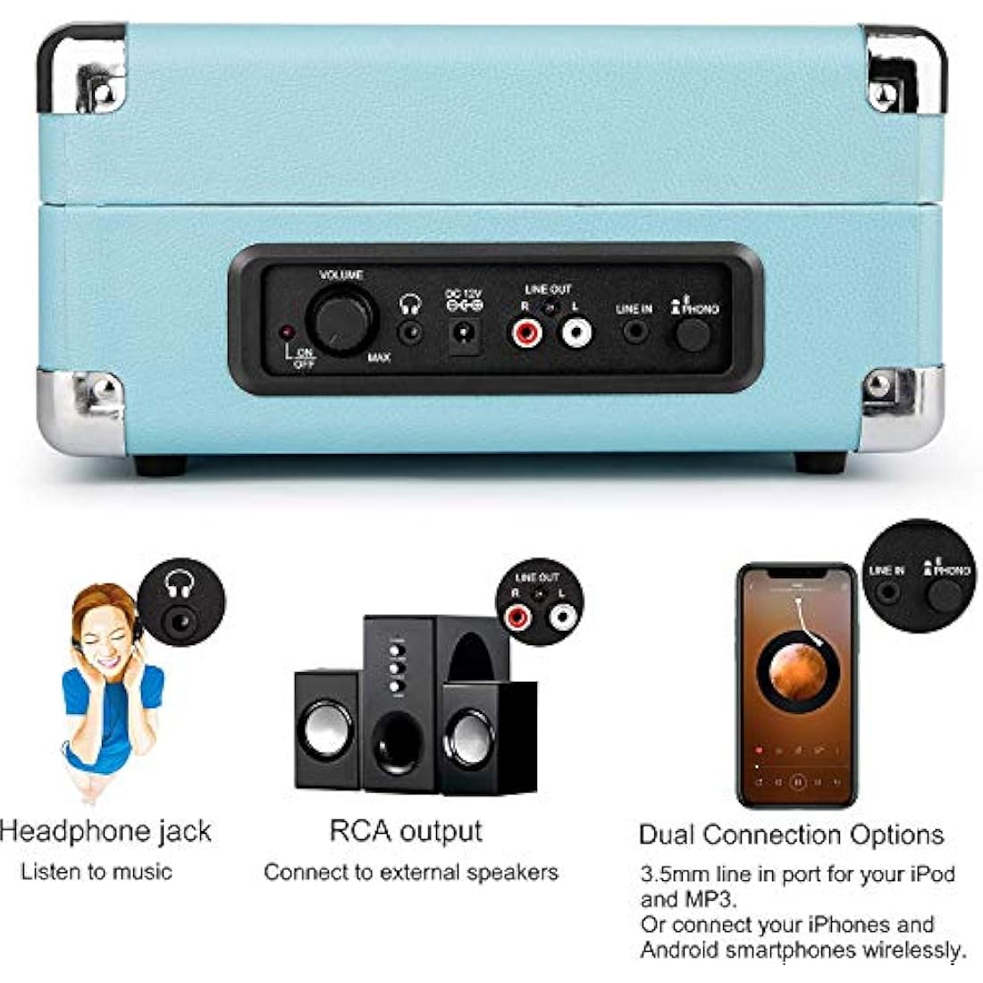 1 BY ONE Bluetooth Record Player – 3-Speed Portable Vinyl Turntable