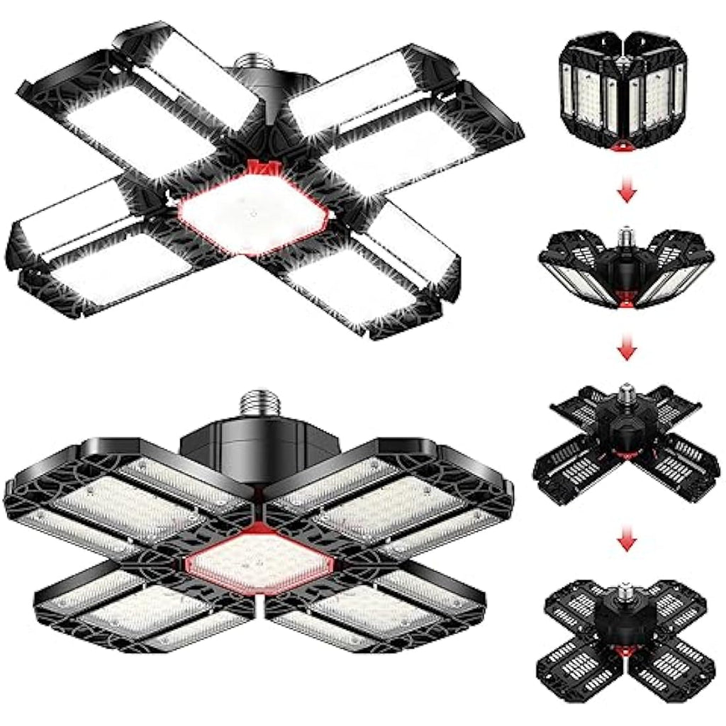 Rafow 200W LED Garage Light 2-Pack | 20000LM 12-Panel Deformable Ceiling Lamp