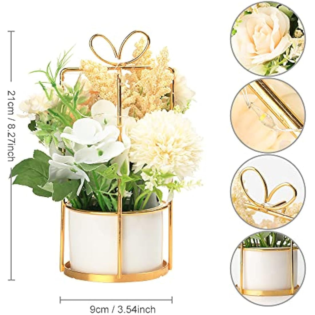 BEGONDIS Set of 2 LED Artificial White Flowers with Pots for Home Decor