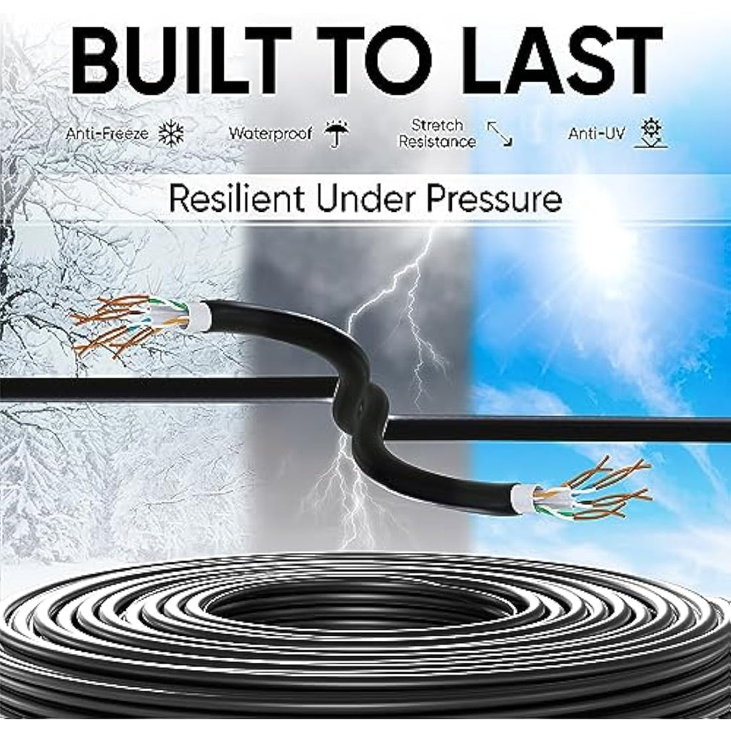 Mr. Tronic Cat 6 Outdoor Waterproof Ethernet Cable - 100m Black Bulk UTP