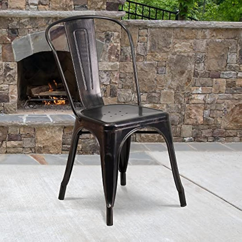 Flash Furniture Metal Stackable Dining Chairs - Black/Gold - 4 Pack