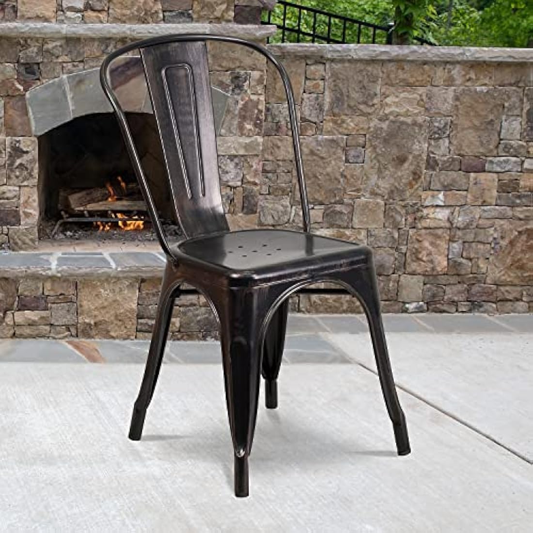 Flash Furniture Metal Stackable Dining Chairs - Black/Gold - 4 Pack