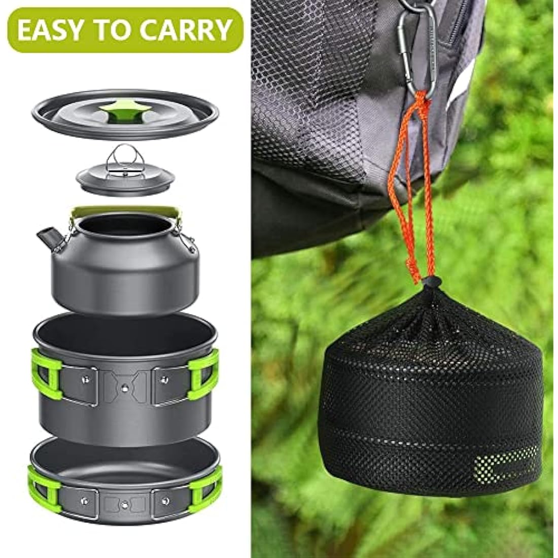 aiGear 15-Piece Lightweight Aluminum Camping Cookware Set with Kettle