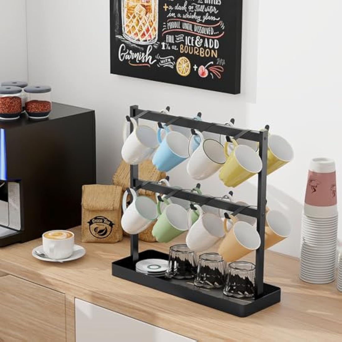 YUMORE Coffee Mug Holder Stand | 16 Hook 2-Tier Metal Countertop Organizer
