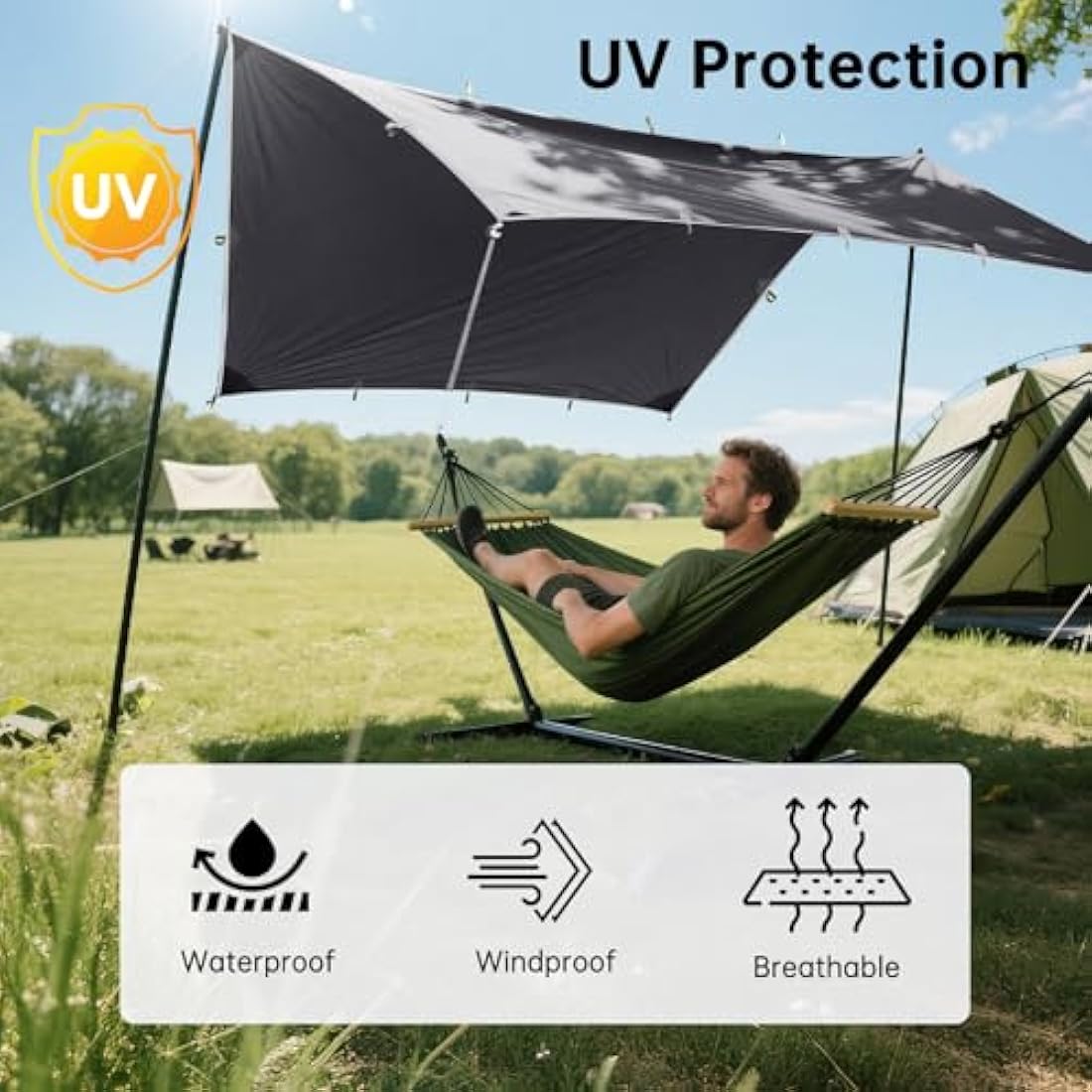 FREE SOLDIER Waterproof Camping Tarp – 3m x 3.2m Ripstop Hammock Shelter