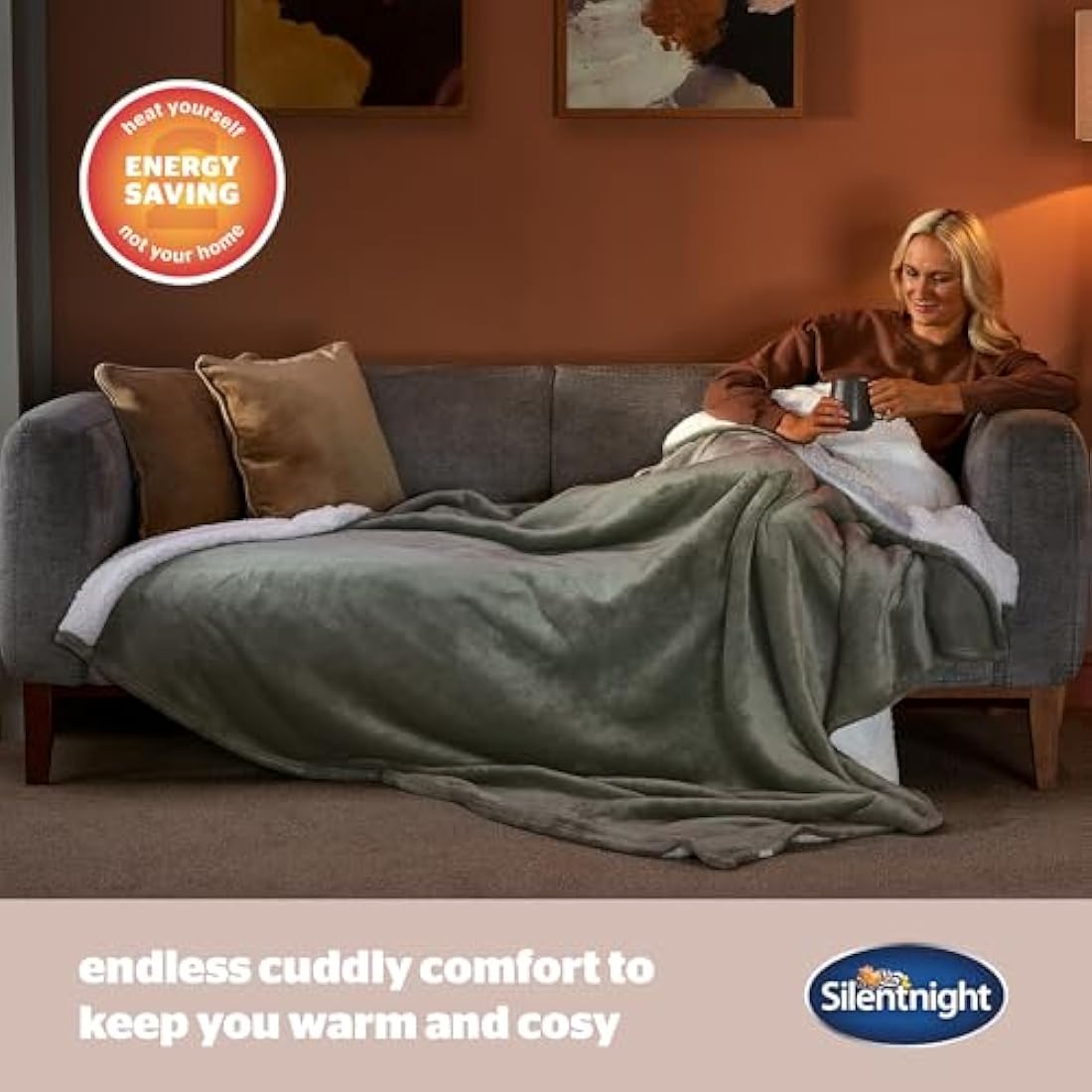 Silentnight Snugsie Giant Fleece Blanket – Reversible Sherpa Throw Green